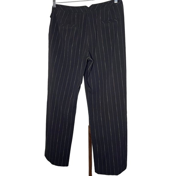 Larry Levine petite stretch 10 P black pinstripe snap straps at pockets, wide le - Picture 4 of 10